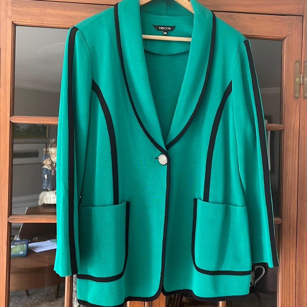 Exceptional Misook Emerald Green Knit Blazer Jacket Size L Neiman Marcus